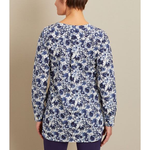 NEW Duluth Trading Co Women's Wrinklefighter Tunic Top Blouse Floral Blue 3X - Picture 4 of 14